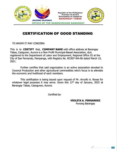 Philippines certification of good standing Word and PDF template, version 4